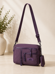 Purple Crossbody Bag with Coin Purse | Multi Pocket Travel Bag | Adjustable Shoulder Purse | Everyday Nylon Handbag | Casual Messenger Bag