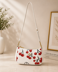 Cherry Print Shoulder Bag | Cute Y2K Purse | White Cherry Handbag | Aesthetic Mini Shoulder Bag | Trendy Coquette Purse | Gift for Her