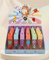 Magic Milk Carton Lip Oil Set – Cute Kawaii Moisturizing Lip Gloss Collection Display