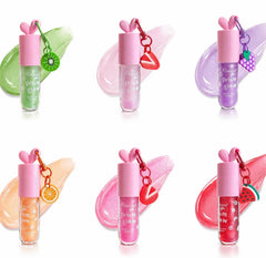 Kimooco Prism Glow Lip Oil – Fruity Glitter Lip Gloss with Charm Keychain | Moisturizing Shiny Lip Oil