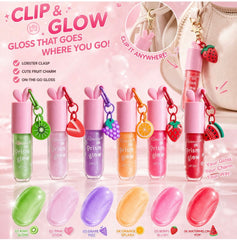 Kimooco Prism Glow Lip Oil – Fruity Glitter Lip Gloss with Charm Keychain | Moisturizing Shiny Lip Oil