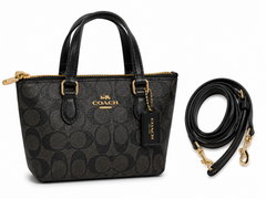 Signature Print Tote Bag – Black Designer Inspired Crossbody Handbag with Removable Strap