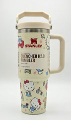 Kitty Inspired 30oz Stainless Steel Tumbler Cup with Handle – Cute Kawaii Travel Mug