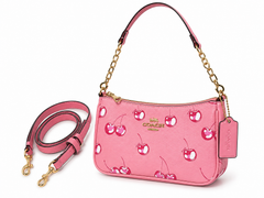 Pink Cherry Print Mini Shoulder Bag – Cute Crossbody Purse with Gold Chain Strap for Women & Teens
