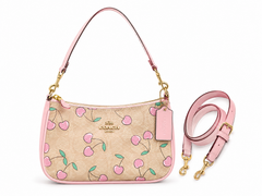 Cherry Print Mini Shoulder Bag with Crossbody Strap – Cute Pink Designer Inspired Purse for Women & Teens