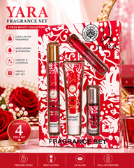 YARA Red Fragrance Gift Set – Perfume, Body Lotion, Lip Gloss & Roll-On Perfume | Wholesale Beauty Gift Set