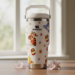 20oz Cute Character Inspired Tumbler Cup with Handle | Bulk Insulated Stainless Steel Travel Mug | Bear stanley